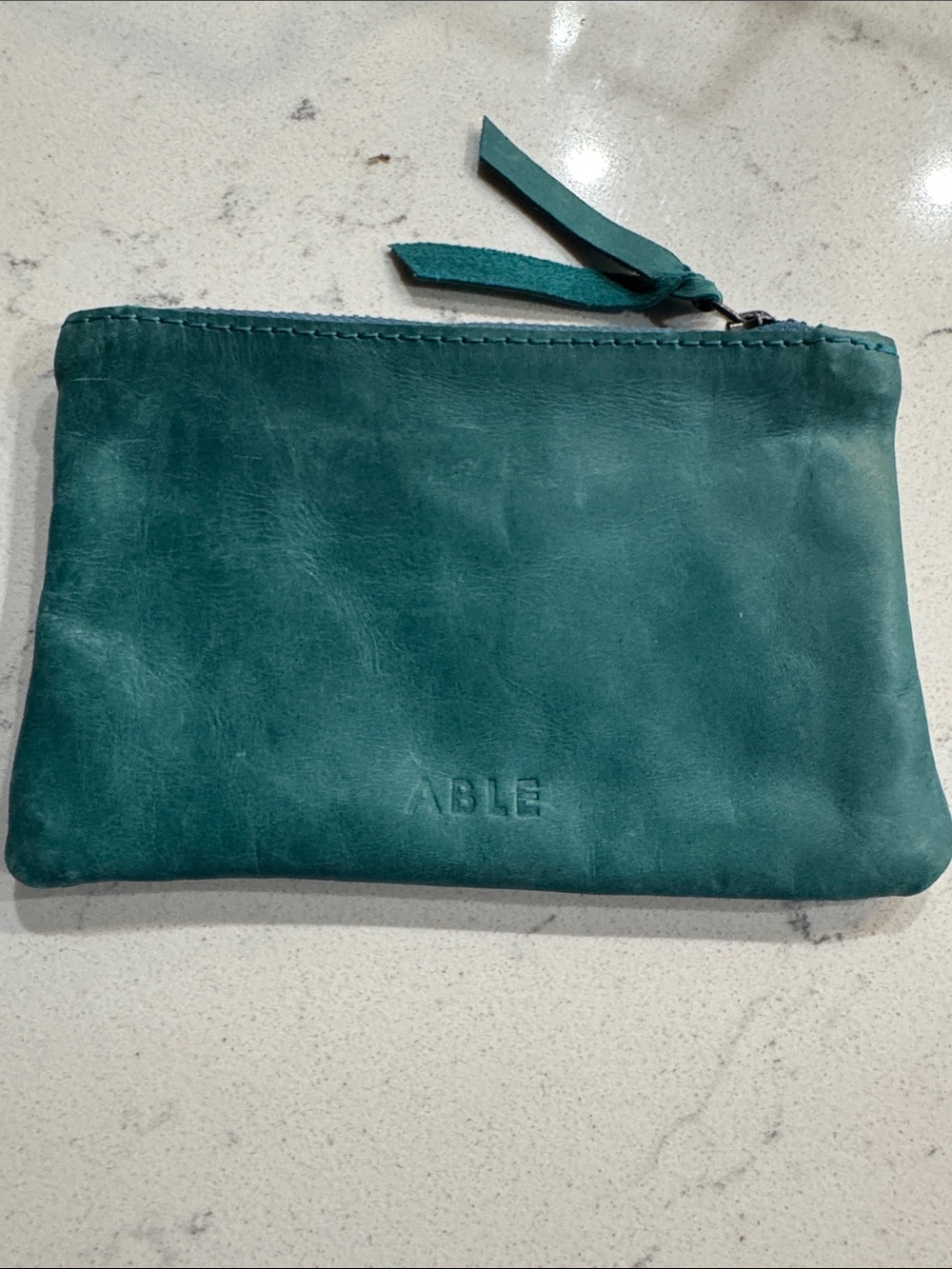 Able Teal Leather Zip Pouch Wristlet